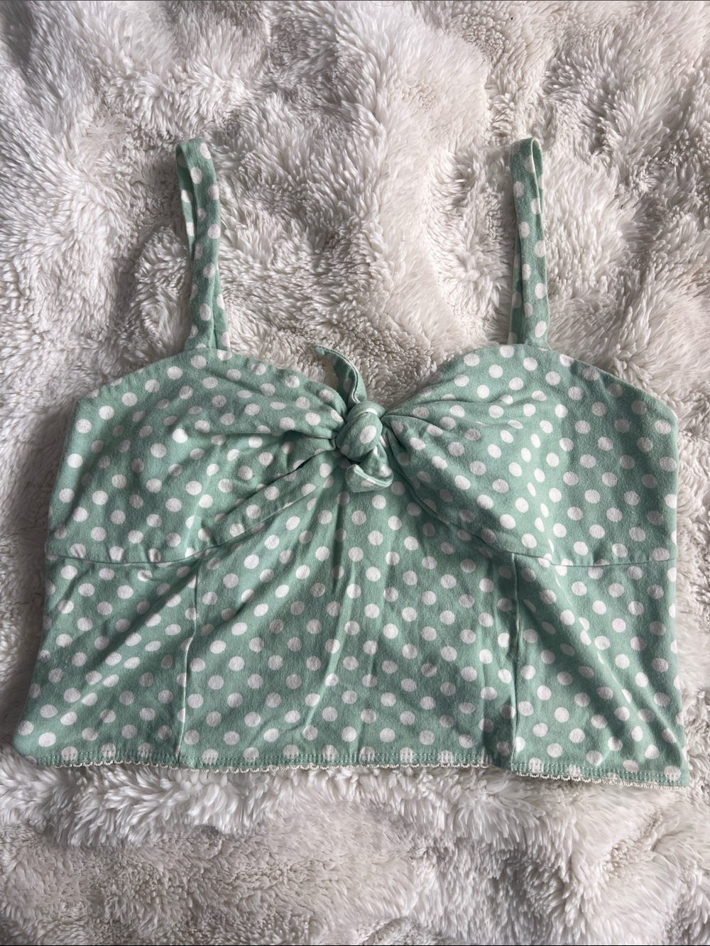 Kimchi Blue Polka Dot Knot-Front Mint Crop Top
